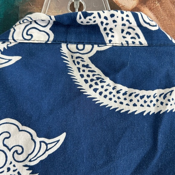 Vintage 70s Dragon Print Belted Kimono Robe OS Unisex Full Length Navy Cotton - Picture 8 of 12